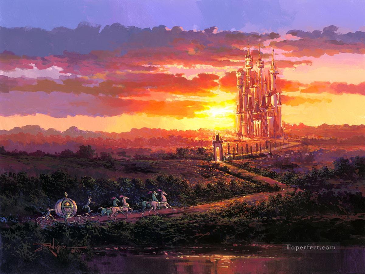 Château au coucher du soleil Dessin animé pour enfants Peintures à l'huile